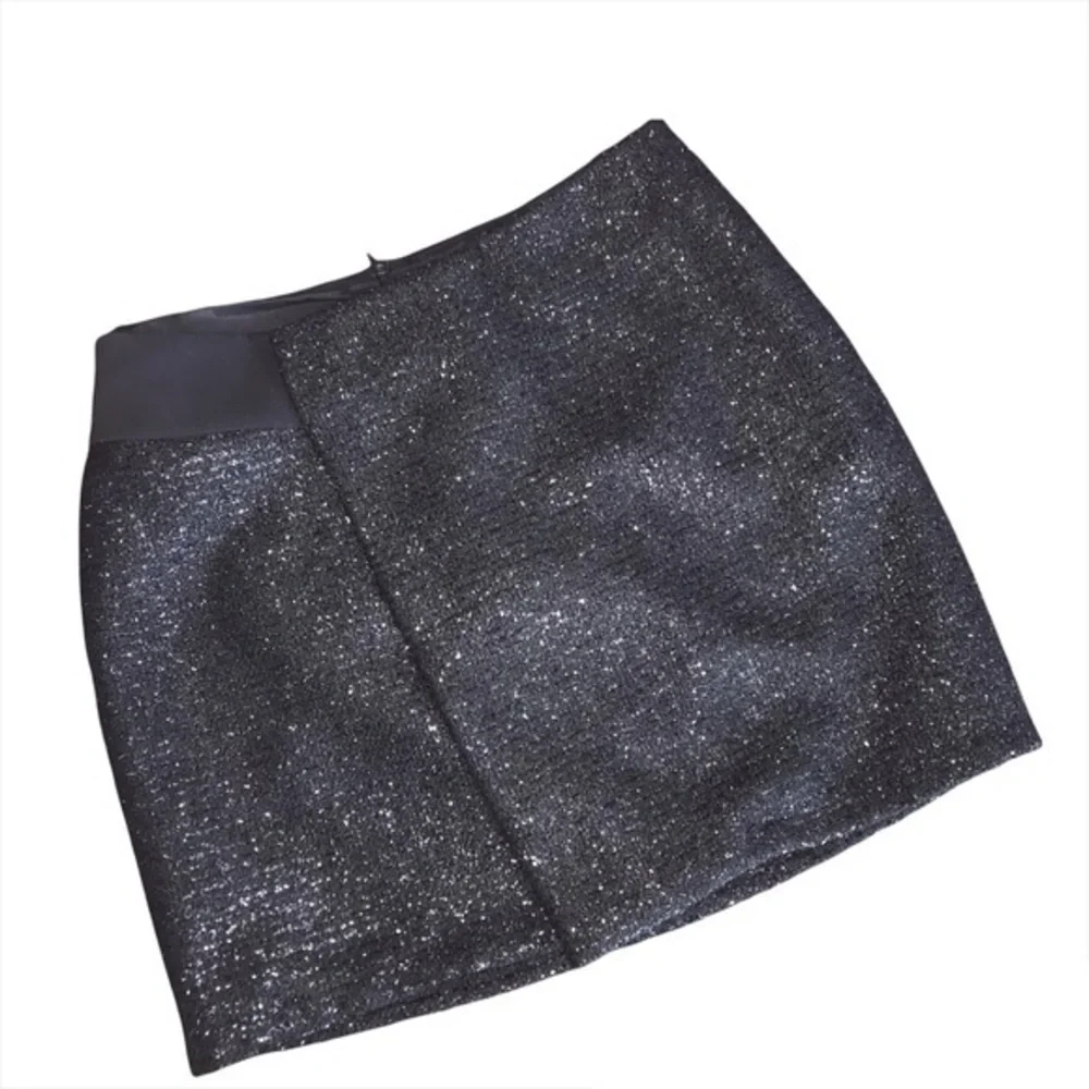 Le Lis Blanc Black Glitter Tweed Mini Skirt Holiday Party Night Out Size Medium